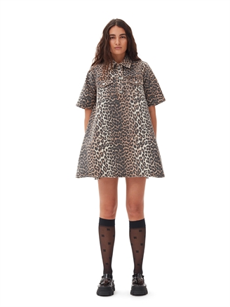 Ganni J1528 Print Denim Mini Dress Leopard